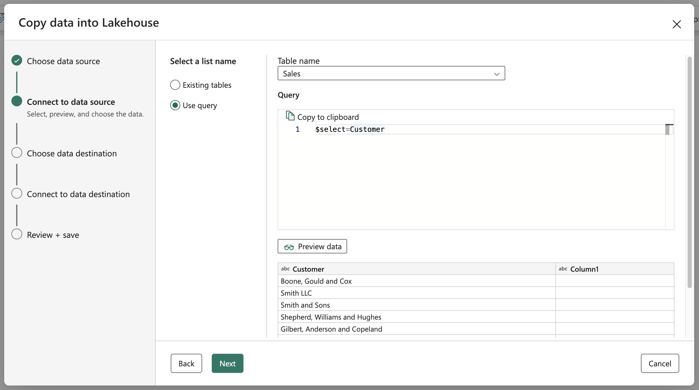 Custom query - $select