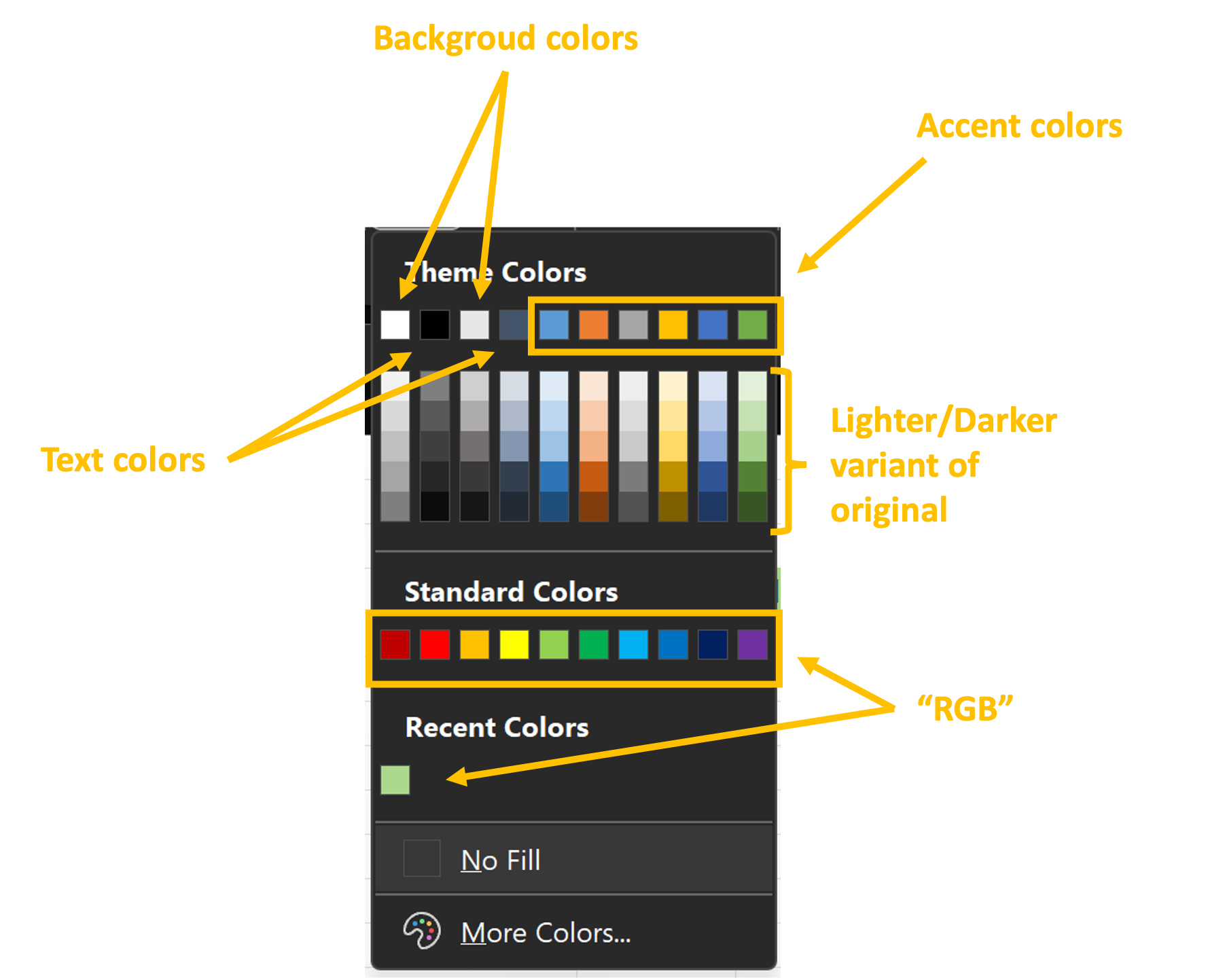 Excel colors