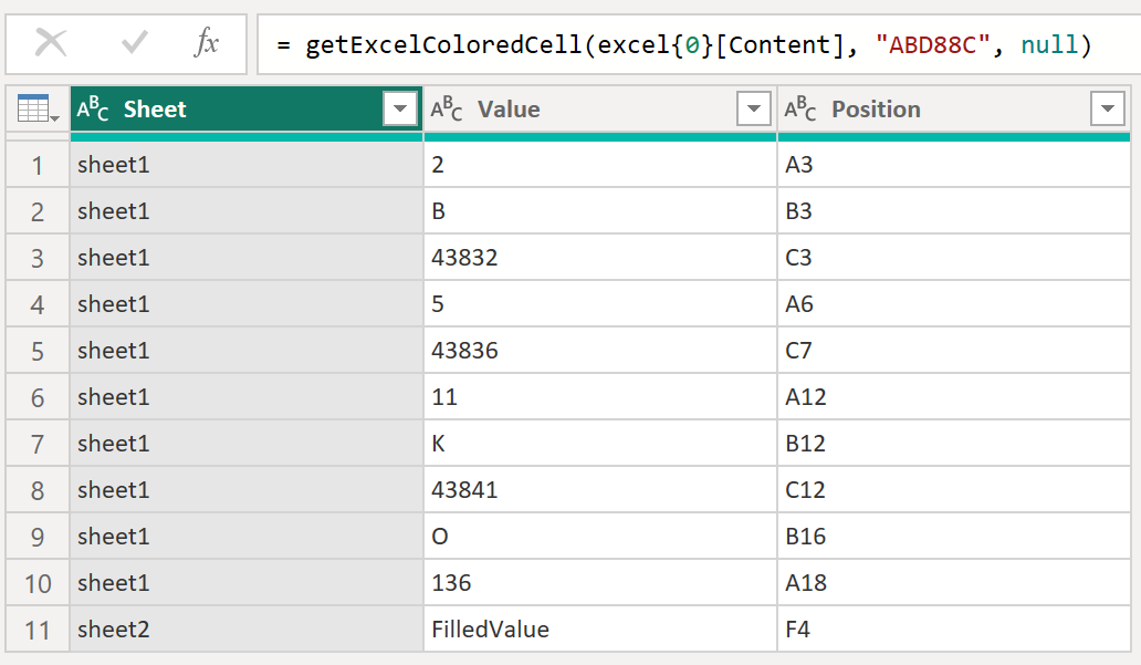 Extracted values