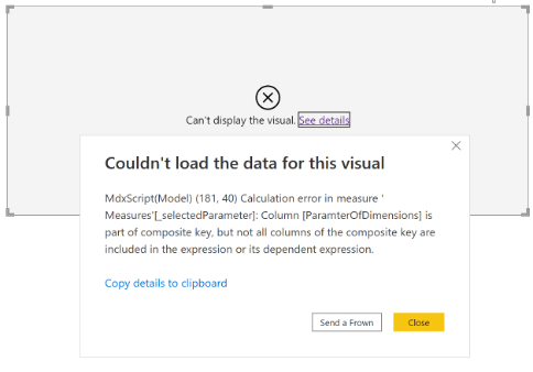 Error returned after calling SELECTEDVALUE funcion directly against field parameter