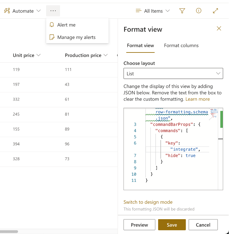 Preview of inserted JSON.