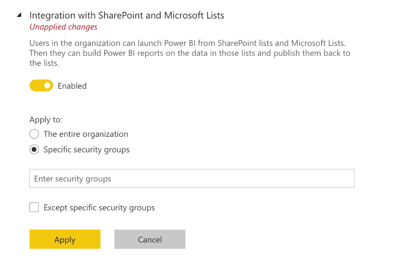 Power BI Admin Portal settings