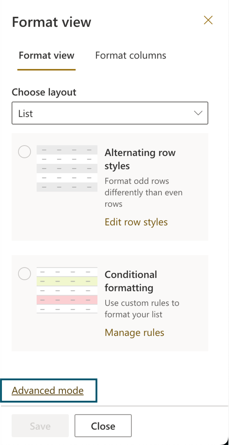 Advanced mode to open JSON specification of the layout